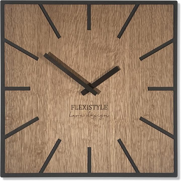 Produktbild Flexistyle Orologio da Parete Grande Quadrato Moderno in Legno di Quercia Silenzioso