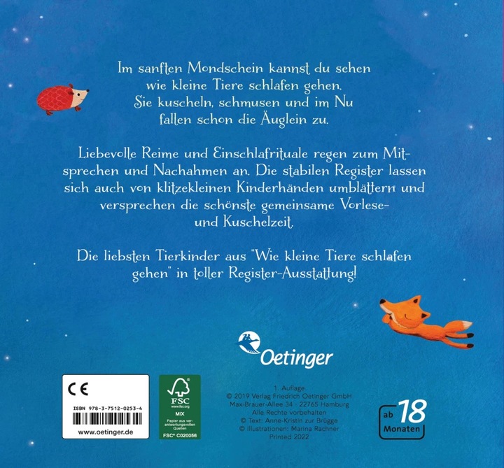 Produktbild Wie kleine Tierkinder schlafen gehen (Deutsch, Anne-Kristin zur Brügge, Marina Rachner, 2022)