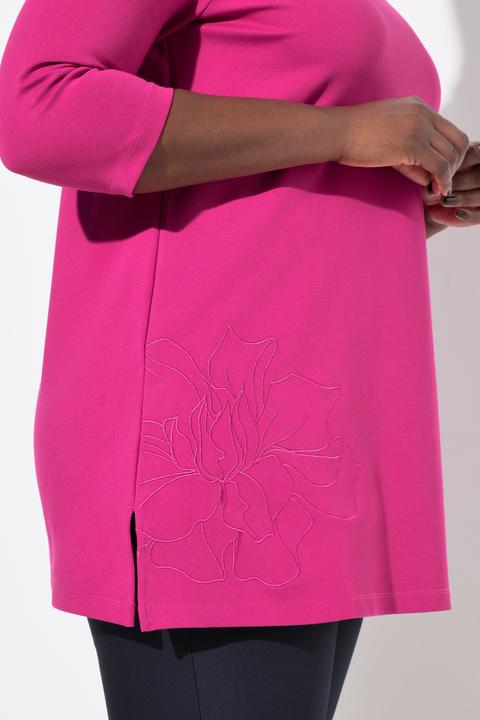 Image du produit Ulla Popken Sweat à coupé évasée, col montant, broderie et manches 3/4 (56)