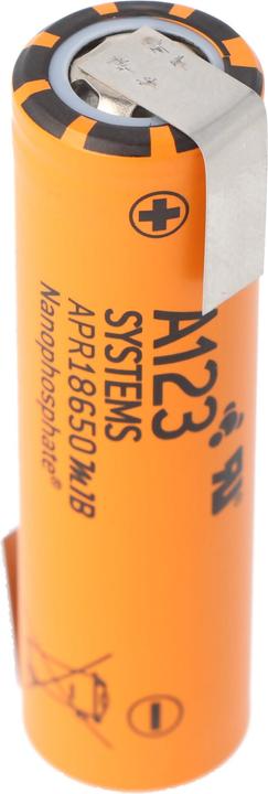 A123 Systems Batteria A123 APR18650M-A1 1100mAh 3.3V LiFePo4 con etichetta a saldare a forma di Z 64.95x18.2mm (1 pz., 18650, 1100 mAh)