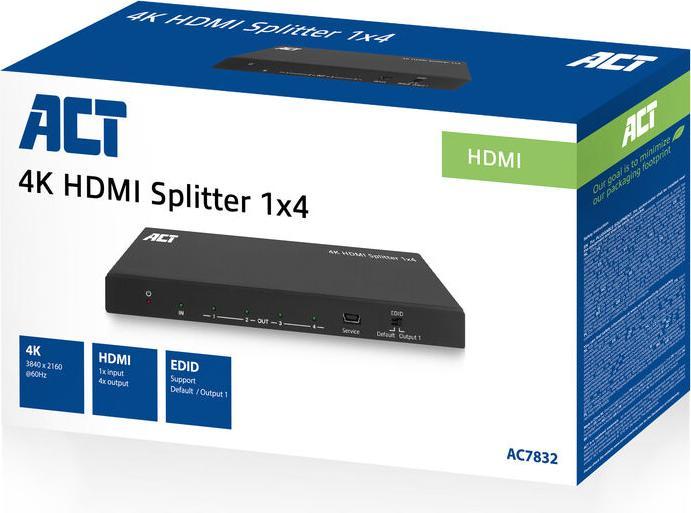 Actual product image ACT 4K HDMI splitter, 1 in 4 out, EDID support
