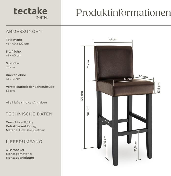 Produktbild tectake Barhocker aus Kunstleder