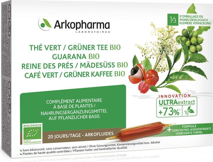 Produktbild Arkopharma Arkofluide Bio Booster Grüner Tee Grüner Kaffee Guarana Mädessüss Ampullen (1 Stück, Ampulle, 513 g)
