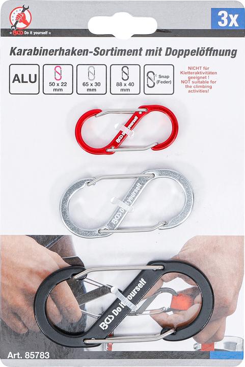 Image du produit BGS Assortiments de crochets à mousqueton à double ouverture aluminium 3 pièces