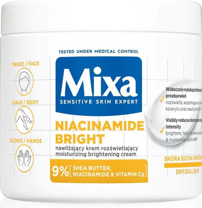 Immagine prodotto Mixa Niacinamide Bright Moisturizing And Illuminating Cream For Face, Body, And Hands - 400ml (Crema 24h)