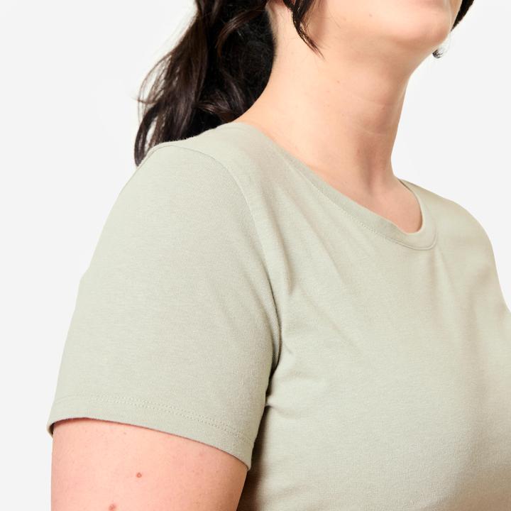Image du produit Domyos Tee-shirt en coton col rond femme, vert sauge (S)