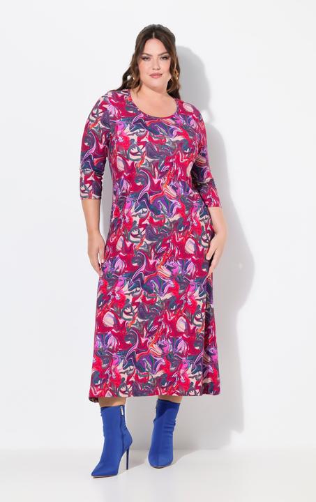 Actual product image Ulla Popken Water Marble Print 3/4 Sleeve Jersey Swing Dress (50, 52)