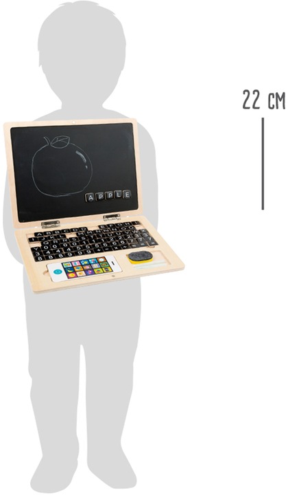 Actual product image small foot Wooden laptop with magnetic board (German)
