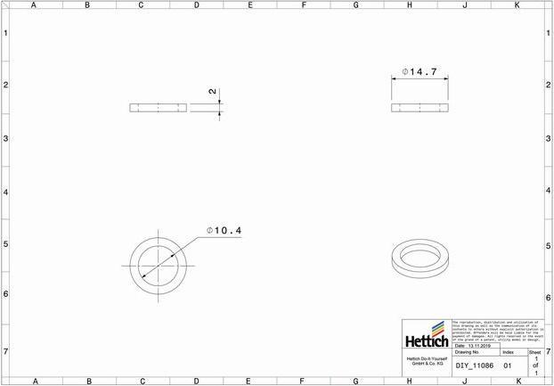 Actual product image Hettich Distanzring, verzinkt 10/15 mm, 20 Stück (20 pcs.)
