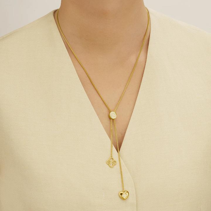 Immagine prodotto Charles Garnier Collana cravate PASSION doré Coeur et Trèfle en Argent Doré & zirconi (Zirconio, Argento placcato oro)