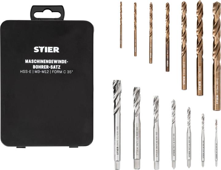 Produktbild Stier Maschinengewindebohrer-Satz HSS-E Co5 M3-12 Form C 35° 14-tlg.