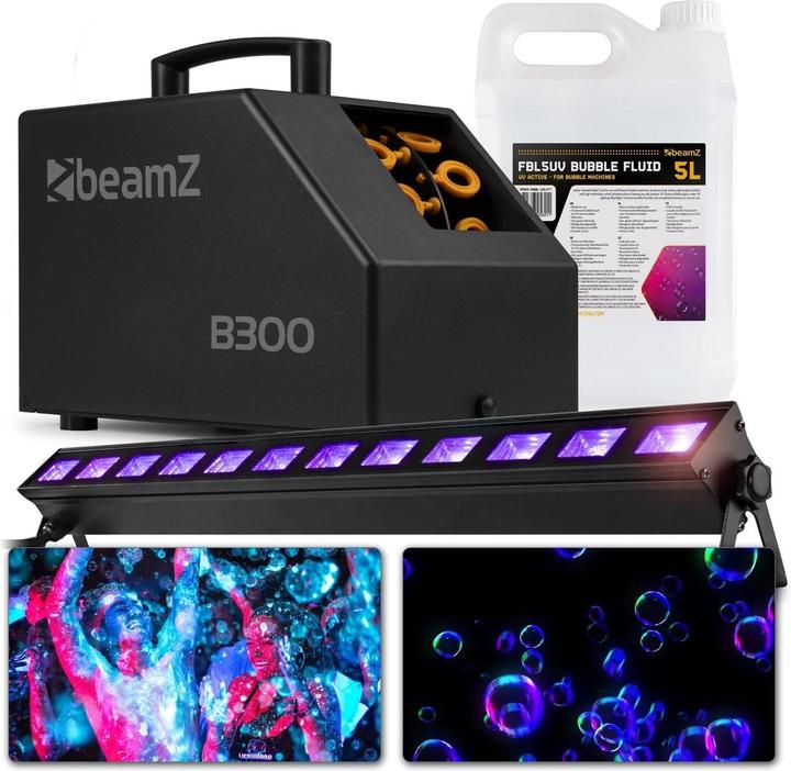 Produktbild BeamZ Neon party pakket - blacklight, bellenblaasmachine en UV bellenblaasvloeistof (LED)