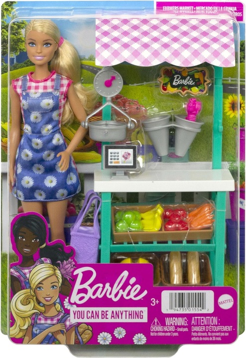 Image du produit Barbie "Fun at the farm" (S'amuser à la ferme) Set de jeu marché fermier, -poupée (blonde), stand de
