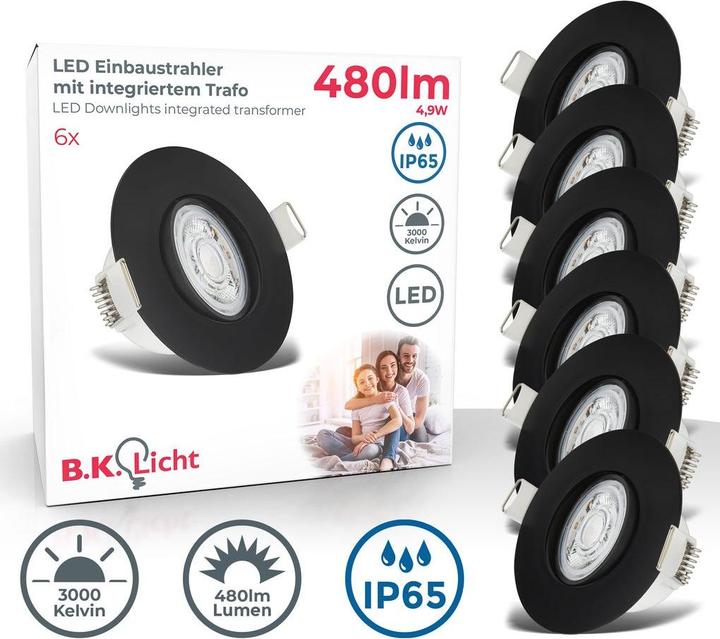 Image du produit B.K.Licht Lampes LED encastrées, set de 6, IP65, noir, 6xPlaque LED/4,9W (480 lm)