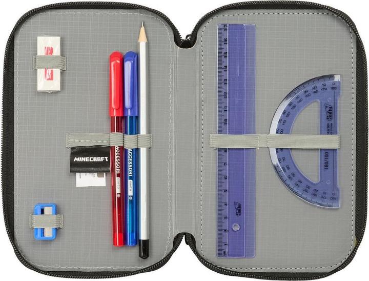 Produktbild Minecraft Dreifaches Federmäppchen Schwarz 12,5 x 19,5 x 5,5 cm 37 Stücke