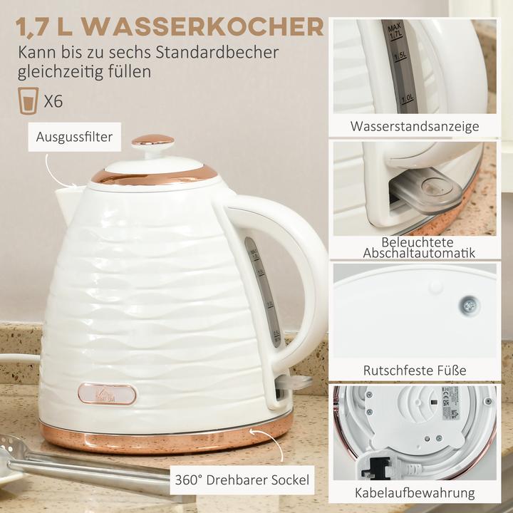 Produktbild Homcom Kocher-Toaster-Set Kunststoff, Stahl Cremeweiss (1.70 l)
