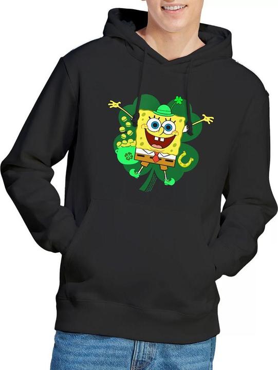 Actual product image Spongebob Squarepants Mens Spongey Four Leaf Clover St Patricks Day Hoodie (L)