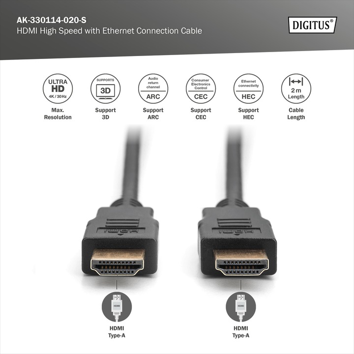 Productafbeelding Digitus HDMI (Type A) - HDMI (Type A) (2 m, HDMI)