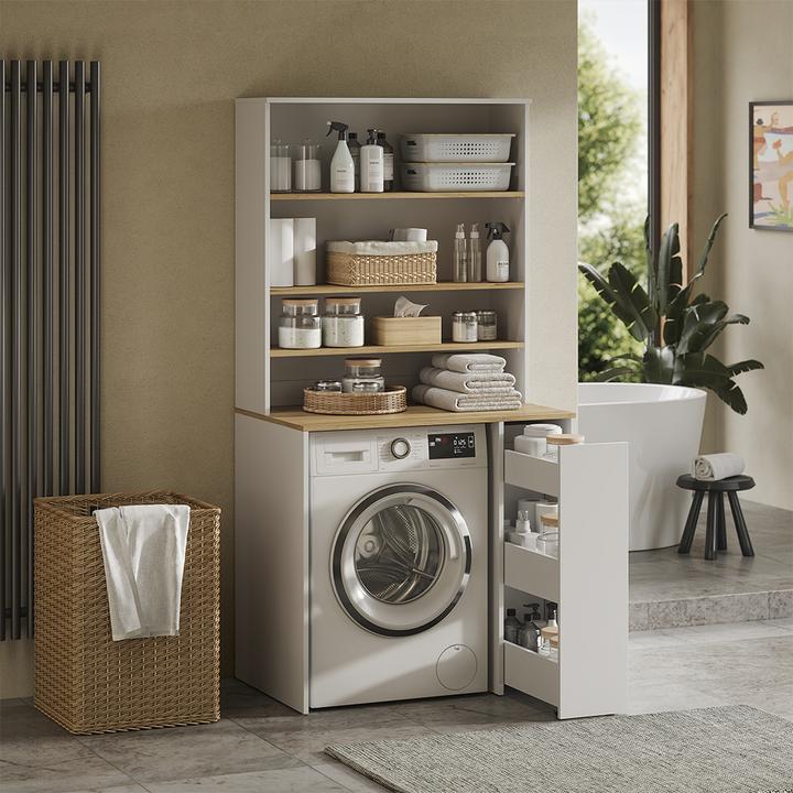 Produktbild Vicco Waschmaschinenschrank Viktor, Weiss/Artisan-Eiche, 93.6 x 88.2 cm 2 Teile mit Rollregal