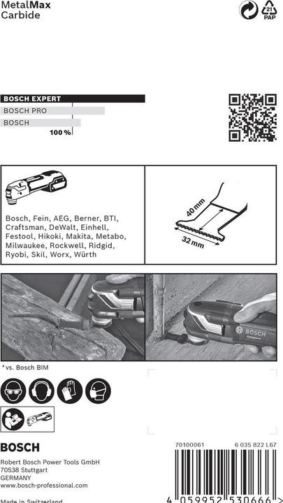 Produktbild Bosch Professional Zubehör EXPERT MetalMax AIZ 32 AIT Blatt für Multifunktionswerkzeuge, 40 x 32 mm