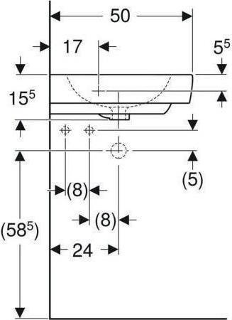 Produktbild Geberit Eckwaschtisch RENOVA COMPACT Schenkell. 50cm m HL mit Überlauf weiss (500 mm, 500 mm)