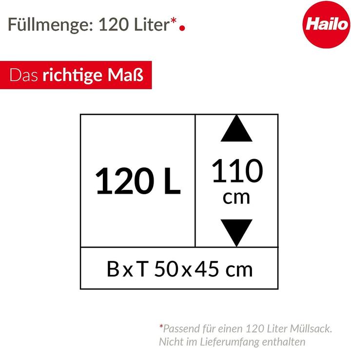 Produktbild Hailo ProfiLine WSB Design Plus XXXL, Wertstoffsammler, 120 ltr, Silber (120 l)