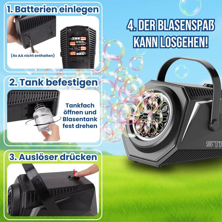 Immagine prodotto Blubbel LED Seifenblasenmaschine mit 1L Flüssigkeit (Macchina bolla)