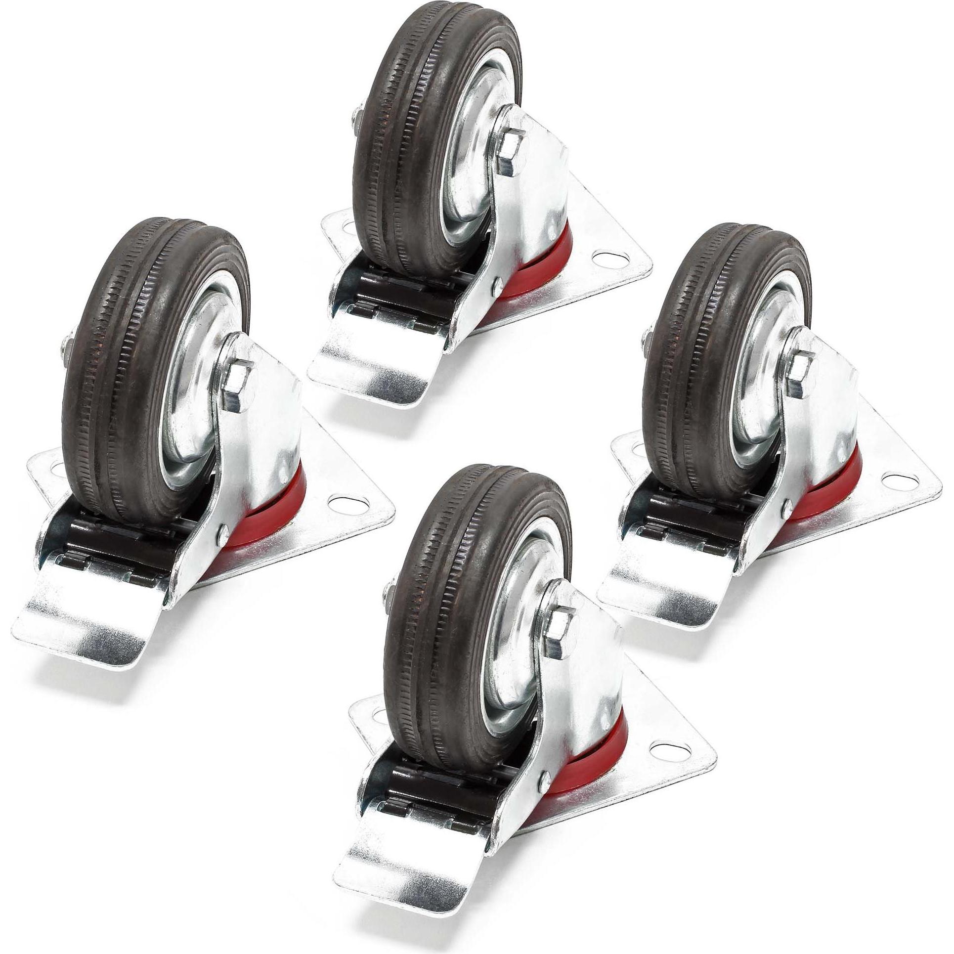 Thumbnail - Wiltec, Möbelrollen, Doppelstopp-Lenkrolle Set 4x Vollgummirad 75mm 50kg Transportrollen