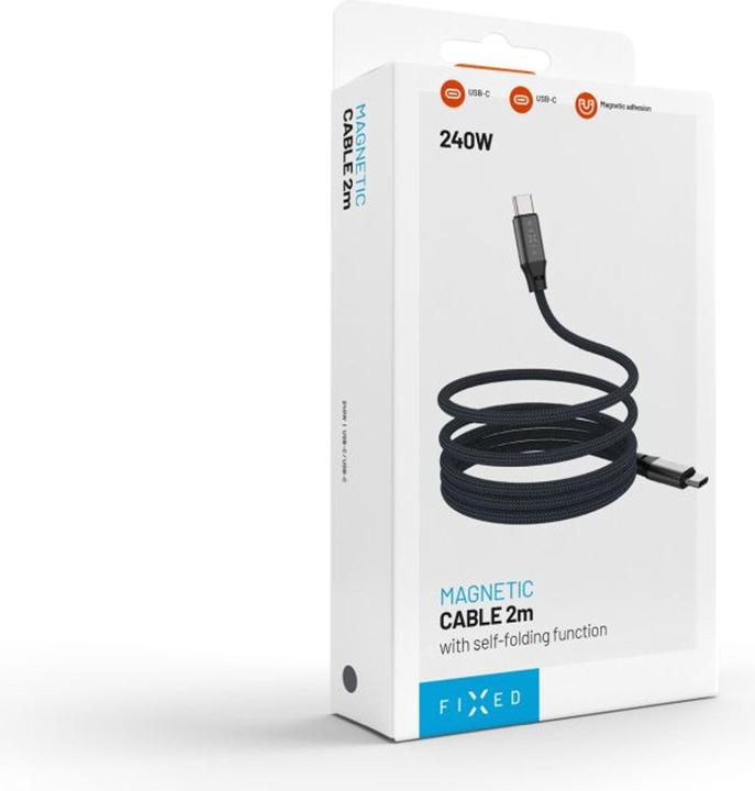Actual product image Fixed Magnetic Braided Cable USB-C/USB-C, 1,2m, USB 2.0, 240W, gray (1.20 m, USB 2.0, 240 W)
