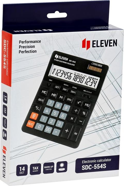 Actual product image Eleven Calculator SDC554S calculator black tabletop 14 places dual power supply (Battery operated, Solar panel)