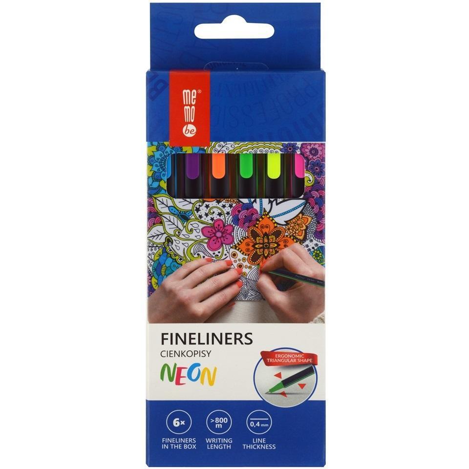 Memobe, Penne, Neon fineliner 0,4 mm, 6 colori MemoBe (Arancione Neon, Blu Neon, Giallo Neon, Neon Rosa, Neon viola, Verde Neon, 6x)