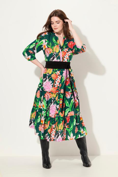 Actual product image Ulla Popken Mixed Floral Print 3/4 Sleeve Dress (42, 44)