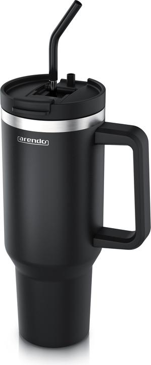 Arendo Thermobecher 1200 ml, Thermal Mug, Becher mit Deckel, Henkel & Strohhalm, Tumbler, Edelstahl (1.20 l)