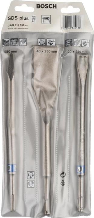 Immagine prodotto Bosch Professional Zubehör Set di scalpelli da 3 pezzi, SDS plus, 0/20/40 mm (250 mm)