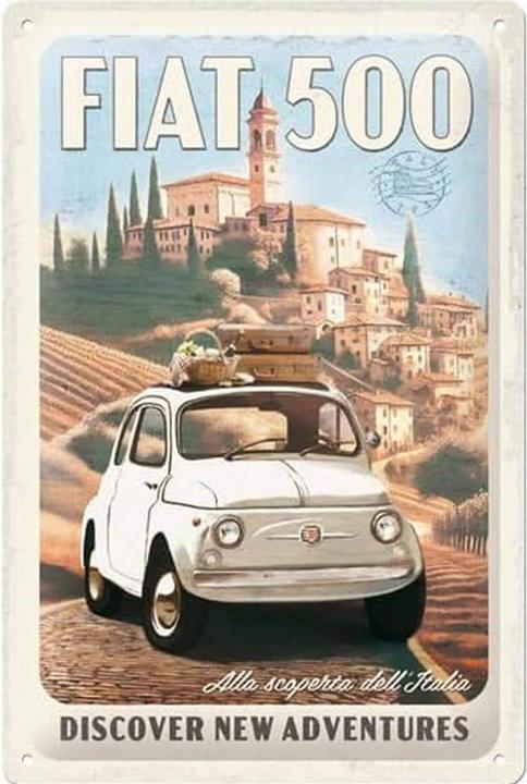 Nostalgic-Art Merchandising Blechschild. Fiat 500 / Discover New Adventures (20 x 30 cm)