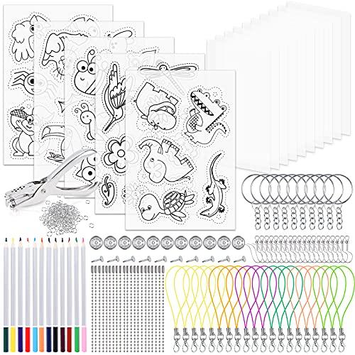 Activity Board Set de film rétractable 218Pcs DIY Craft Set with A4 Translucent Shrink Film Sheets A5 Colouring