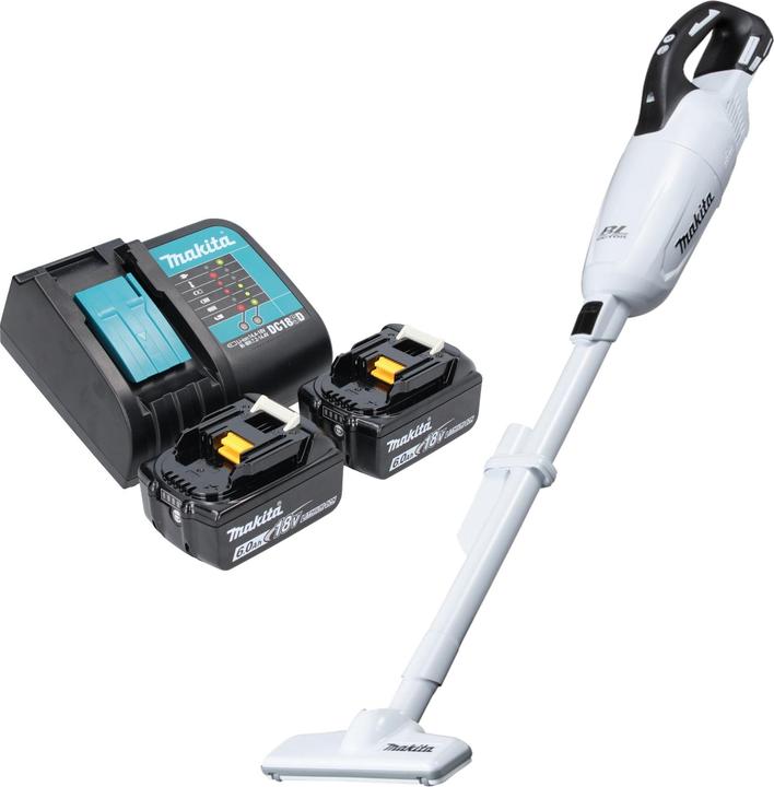 Makita DCL 281 FSGW Akku Staubsauger 18 V weiss Brushless + 2x Akku 6,0 Ah + Ladegerät