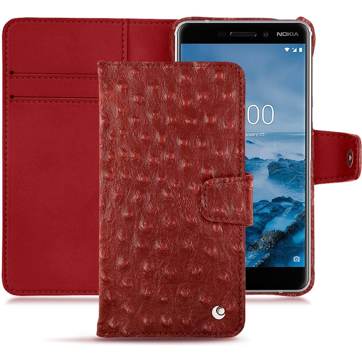 Noreve Lederschutzhülle Wallet (Nokia 6 (2018)), Smartphone Hülle, Rot