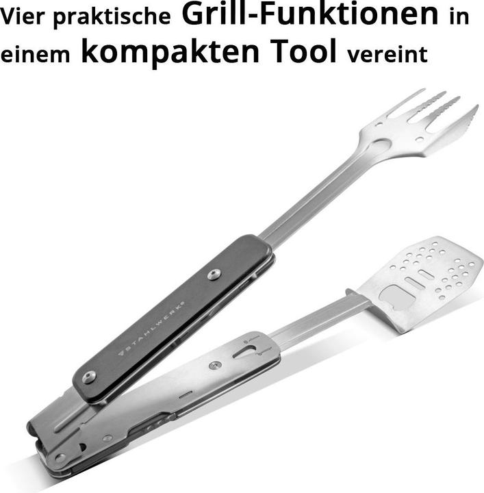 Actual product image Stahlwerk BBQ multitool barbecue set with barbecue tongs barbecue fork barbecue turner