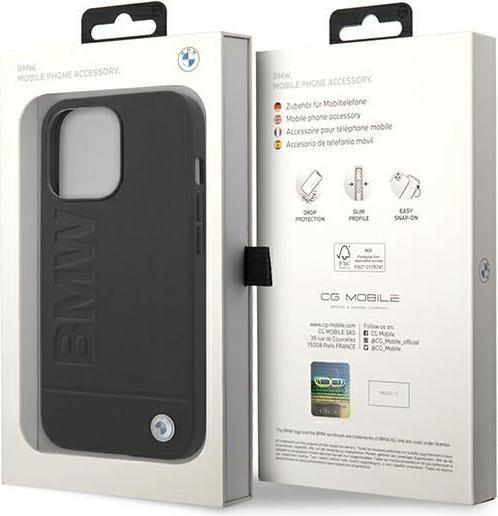 Actual product image BMW Case BMHCP14LSLLBK iPhone 14 Pro 6.1" czarny/black Leather Stamp (Apple iPhone 14 Pro)
