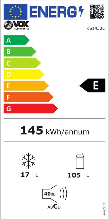 Energie-Label Vox Einbaukühlschrank KS 1430 E (E, H: 105 l, Z: 17 l, H: 83,8 cm) (122 l)