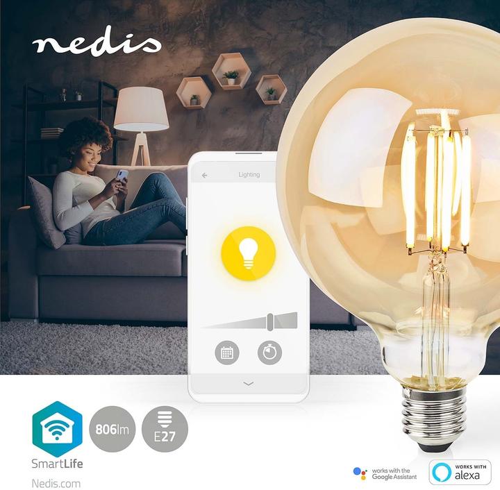 Produktbild Nedis SmartLife LED Filament Lampe | Wi-Fi | E27 | 806 lm | 7 W | Warmweiss | 1800 - 3000 K | Glas | (E27, 806 lm, 1x)