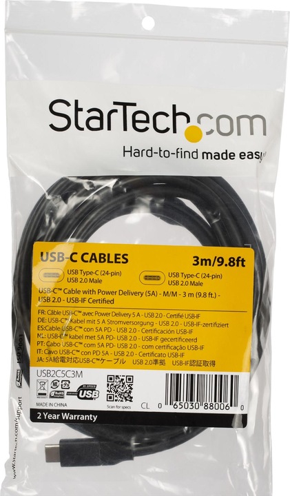 Produktbild StarTech USB-C auf USB-C Kabel mit 5A Power Delivery - St/St - 3m - USB 2.0 - USB-IF zertifiziert - USB Ty... (3 m, USB 2.0)