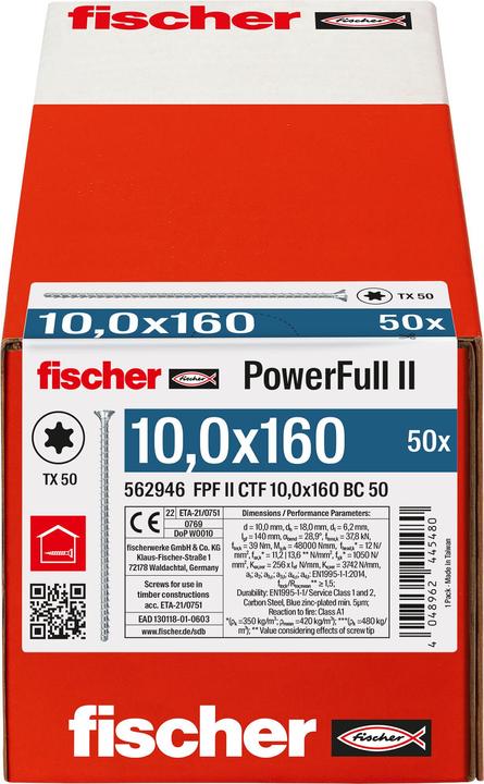 Energie-Label Fischer PowerFull II 10,0x160 SK TX VG blvz 50 (50 Schrauben pro Stück)