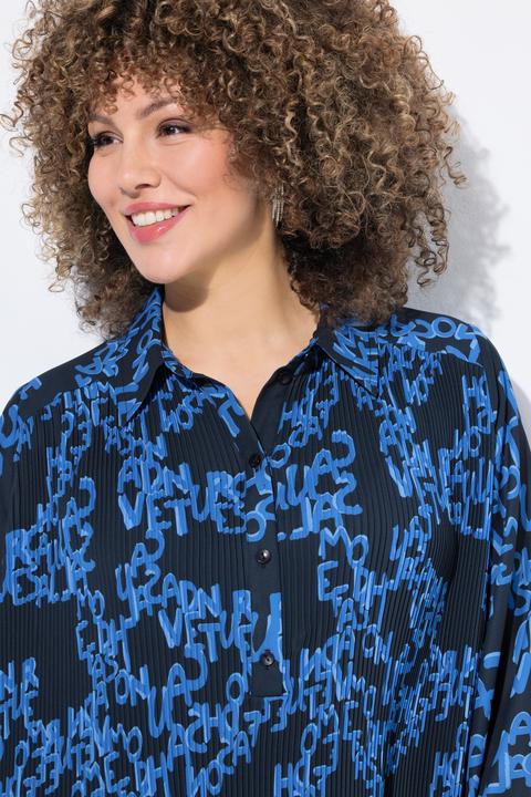 Actual product image Ulla Popken Letter Print Long Sleeve Pleated Blouse (46, 48)