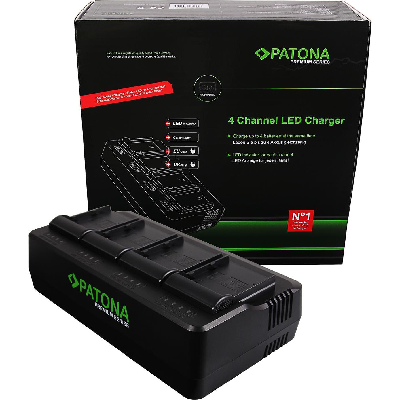 Patona Caricabatterie Premium a 4 vie per Canon BP-A30 BP-A60 BP-A65 BP-A90 (Caricabatterie per fotocamere), Alimentatore fotocamera, Nero