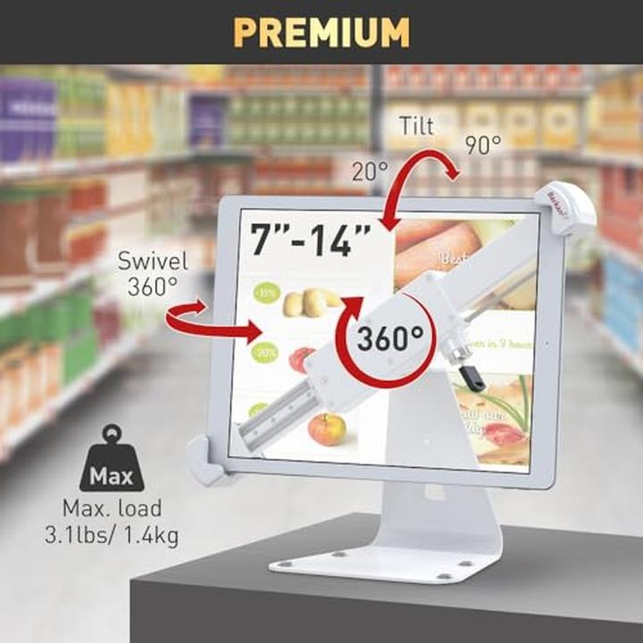 Image du produit Barkan Support de tablette 7-14", verrouillable, blanc