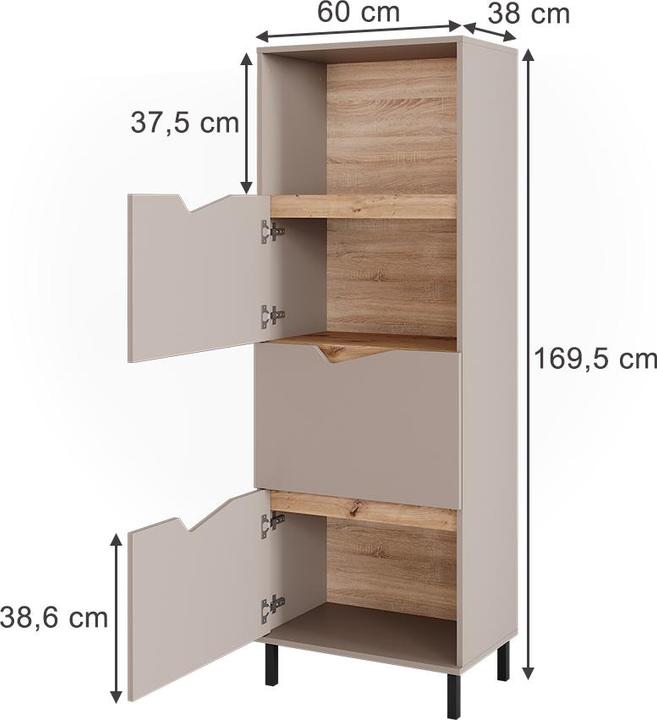 Image du produit Vicco Kommode Marelle, Grau/Artisan, 60 x 169.5 cm mit 4 Fächern (60 x 38 x 169.50 cm)