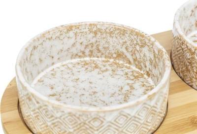 Actual product image Trixie Set Voerbak / Waterbak Keramiek / Bamboe Wit / Natuur - 2X300 Ml 30X6X15 Cm (0.30 l)