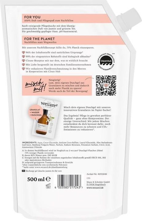 Produktbild we:care2 Nachfüllbeutel Duschgel, Jasmin-Grüner Tee (500 ml)